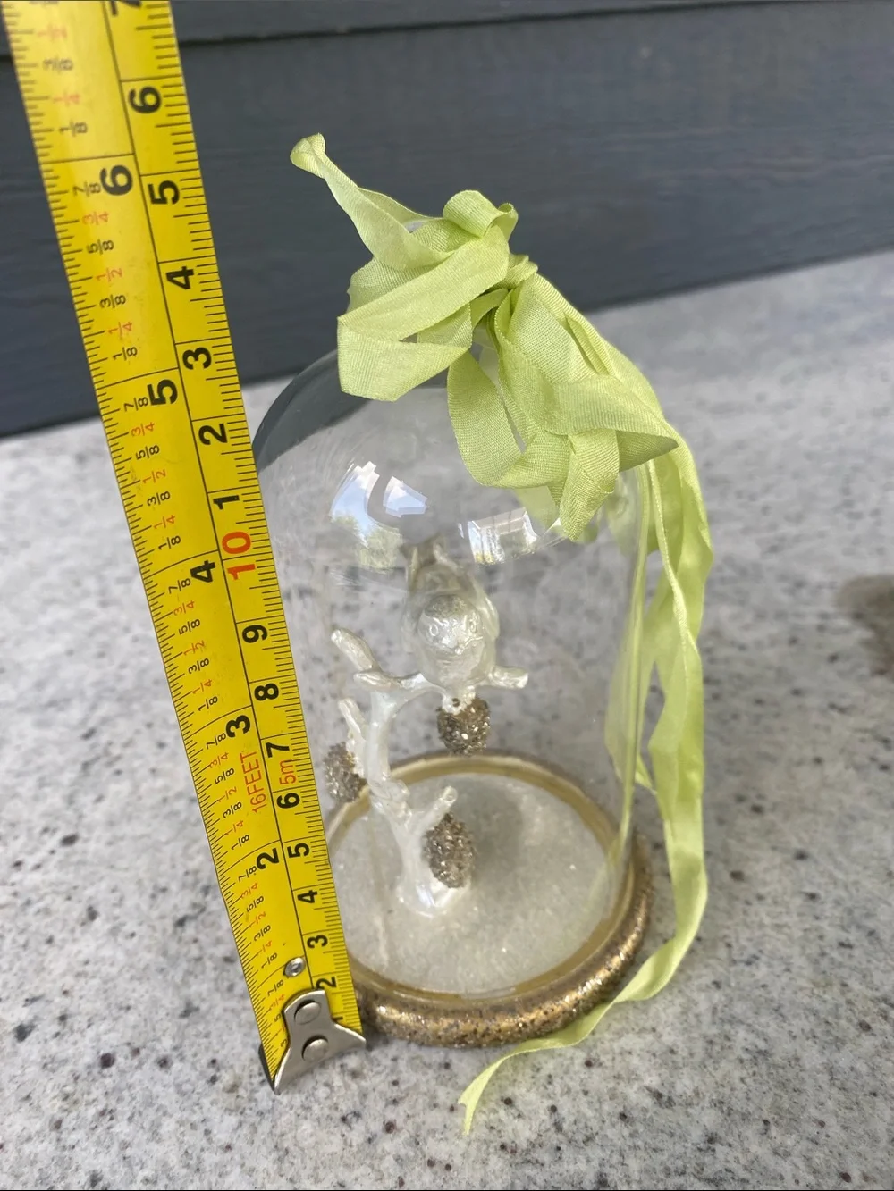 Glass Cloche Ornament with White Bird and Gold Accents
